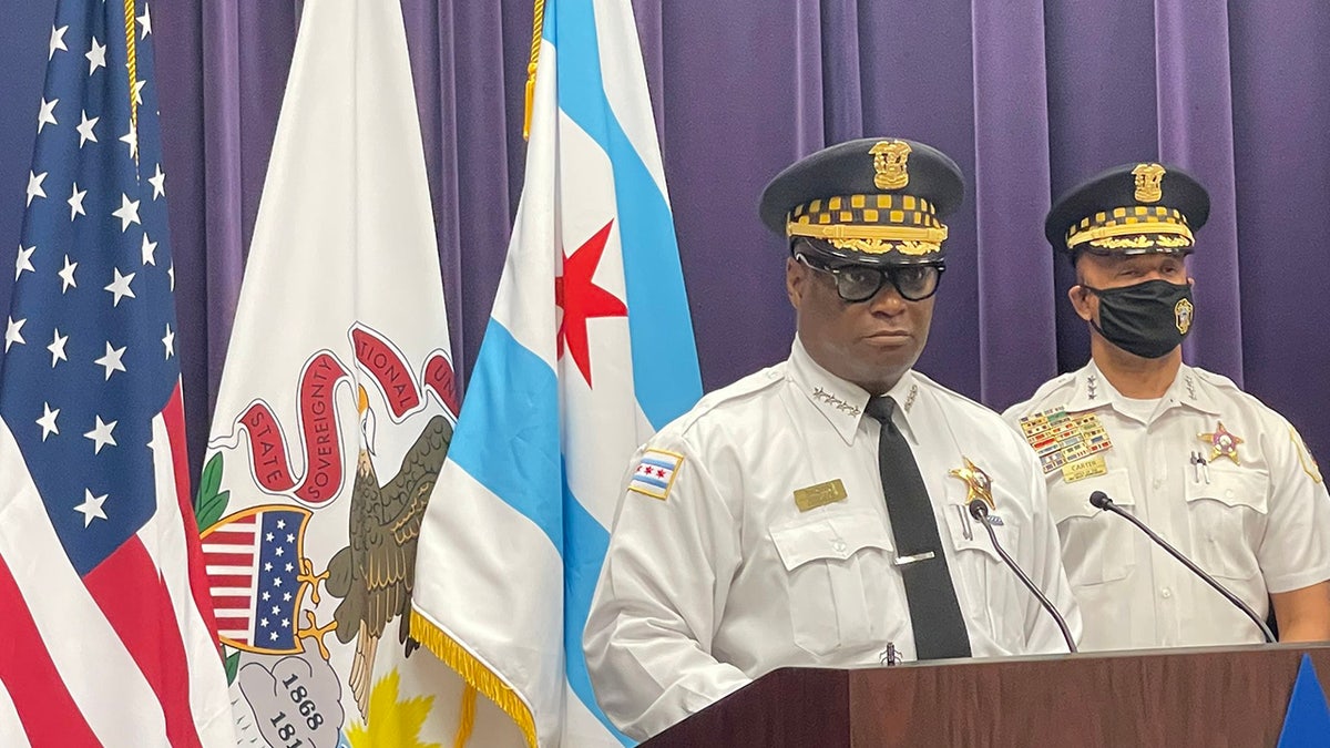 Chicago Police Superintendent David Brown speaks during a press conference Monday