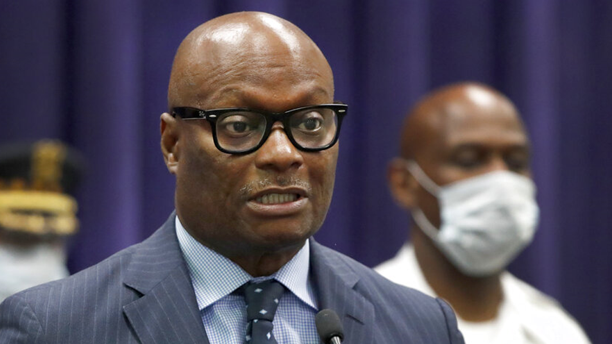 Chicago Police Superintendent David Brown responds to a question about the Memorial Day weekend violence during a news conference Tuesday, May 26, 2020, in Chicago. Shootings in Chicago left multiple people dead and at least 39 others wounded in the city's deadliest Memorial Day weekend since 2015. (AP Photo/Charles Rex Arbogast)