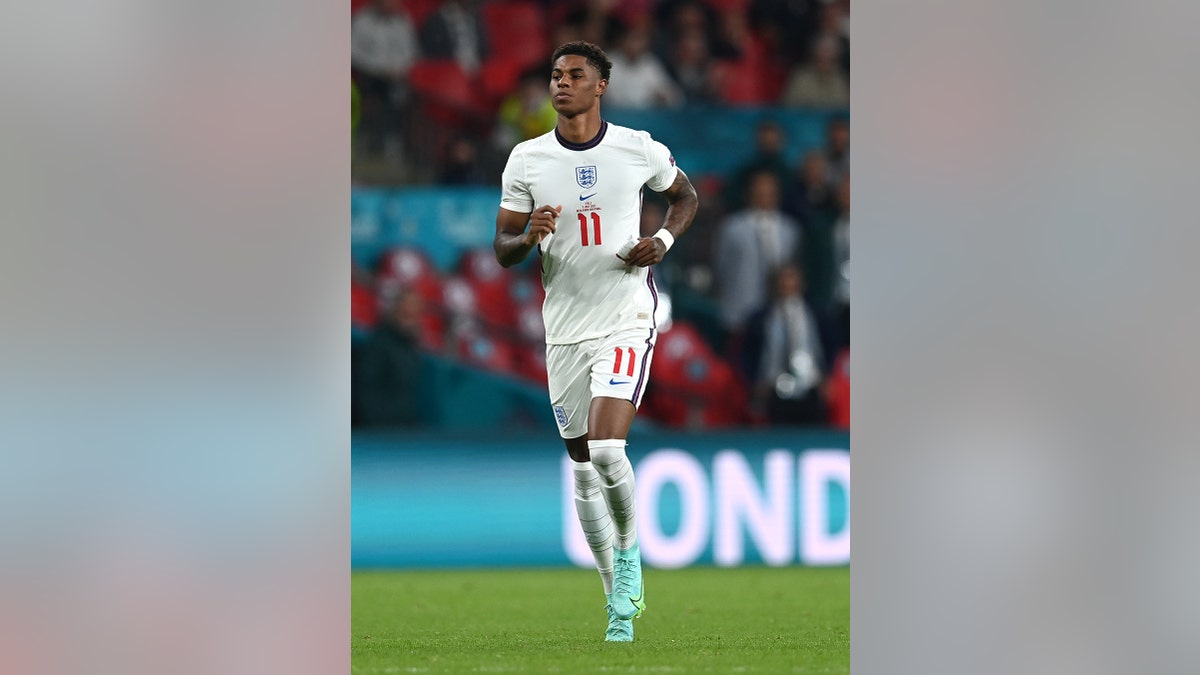 Marcus Rashford of England looks on during the UEFA Euro 2020 Championship Final between Italy and England at Wembley Stadium on July 11, 2021 in London, England.