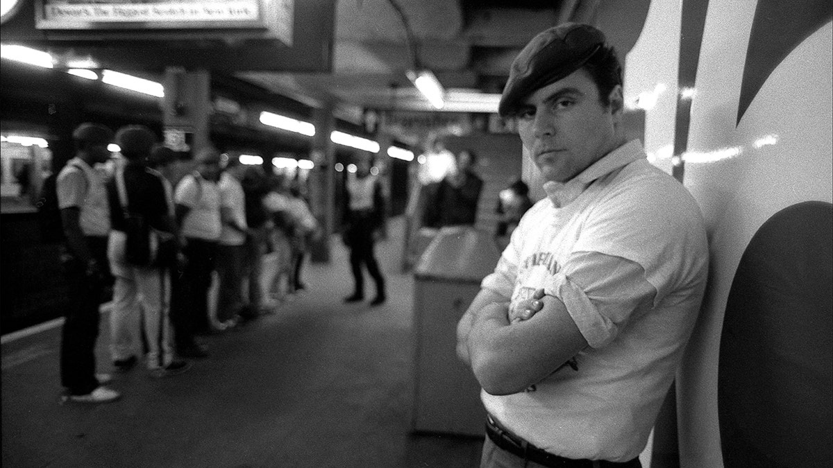 Portrait of American anti-crime activist and founder of the Guardian Angels Curtis Sliwa, as he poses at the 161st Street subway station, New York, New York, mid 1980s.