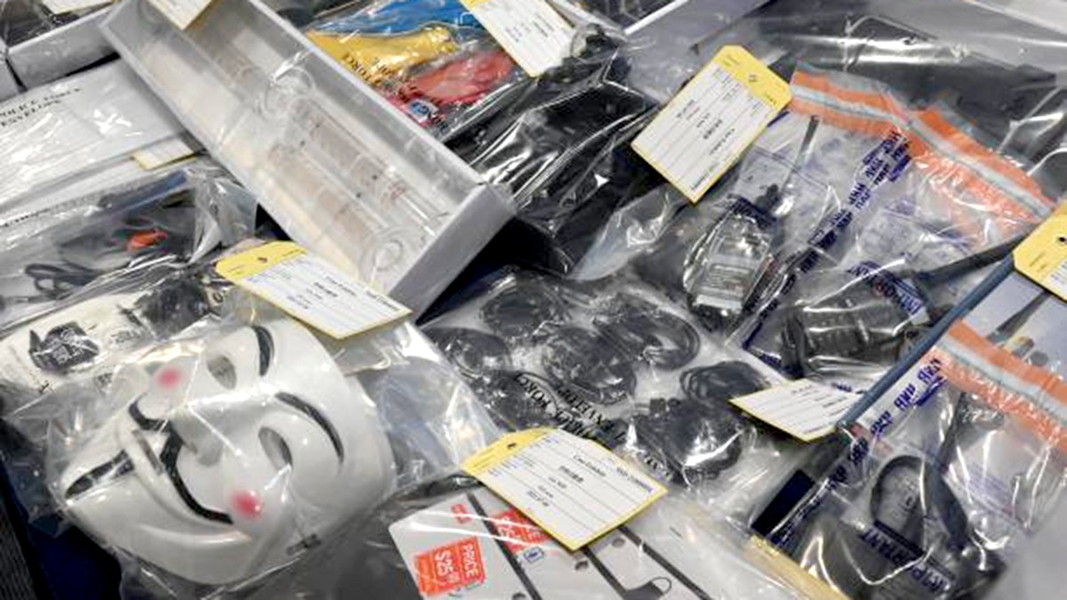 Seized items are seen on display at the Hong Kong police headquarters on July 6, 2021, after nine Hong Kongers - six of them secondary school children - were arrested on terror charges for allegedly trying to manufacture a powerful explosive, police announced. (Photo by Peter PARKS / AFP) (Photo by PETER PARKS/AFP via Getty Images)