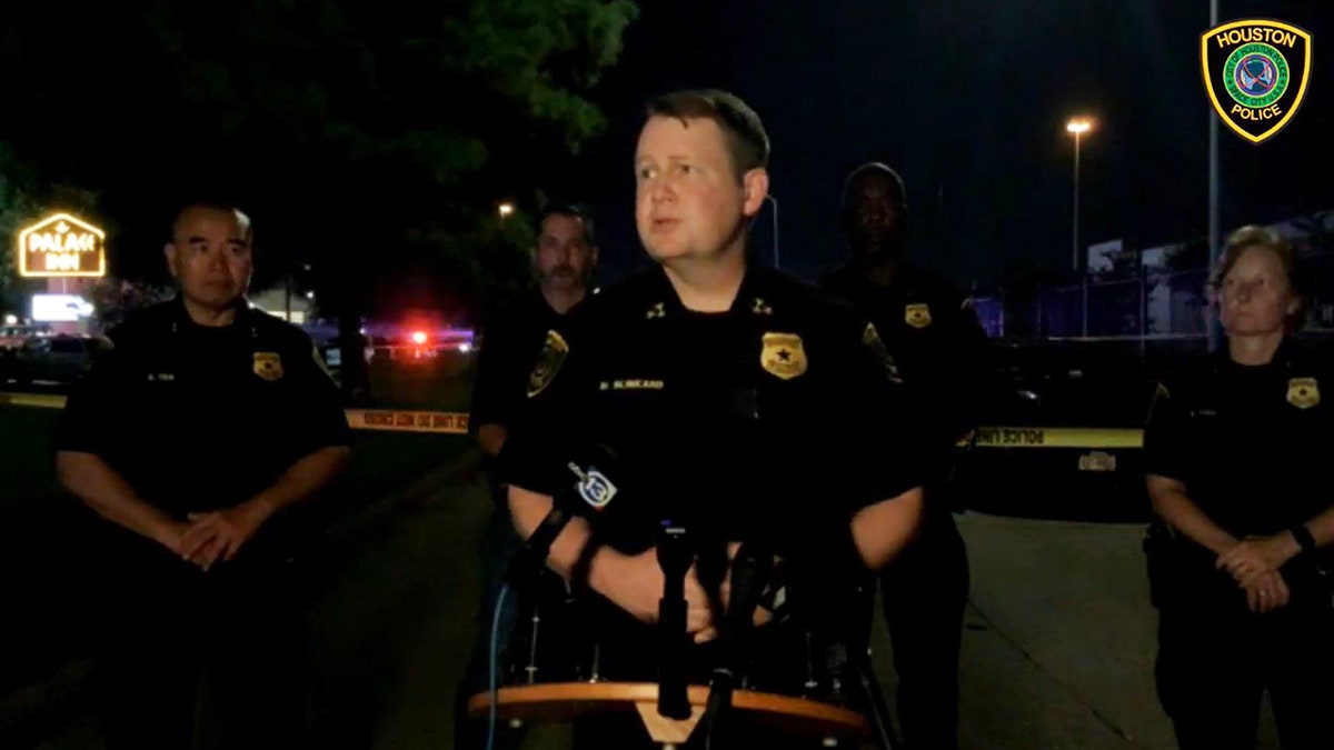 Houston Police Executive Chief Matt Slinkard speaks during a news conference early Monday following the shooting.