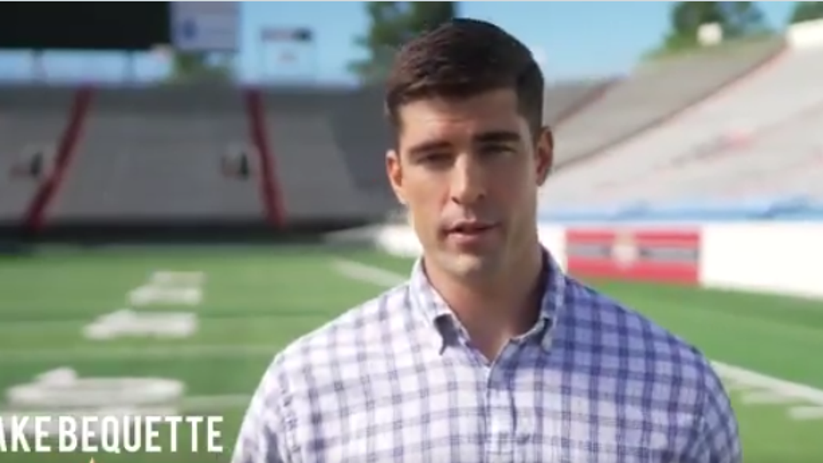 Former pro football player and Iraq War veteran Jake Bequette, in a campaign video, announces his 2022 Republican primary challenge against Sen. John Boozman of Arkansas, on July 12, 2021. 