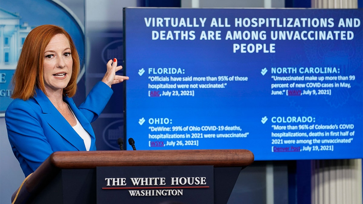 White House press secretary Jen Psaki speaks during the daily briefing at the White House in Washington, Tuesday, July 27, 2021. (AP Photo/Susan Walsh)