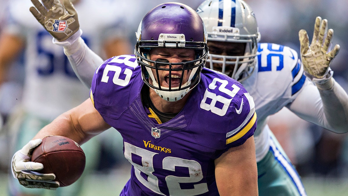 Kyle Rudolph of the Minnesota Vikings in a 2013 file photo in Arlington, Texas. (Photo by Wesley Hitt/Getty Images)