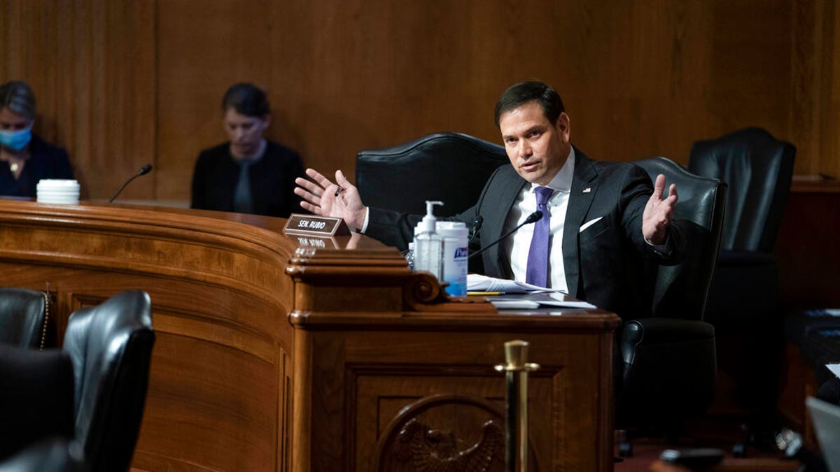 Sen. Marco Rubio, R-Fla., speaks during a Senate Appropriations Subcommittee looking into the budget estimates for National Institute of Health (NIH) and the state of medical research, Wednesday, May 26, 2021, on Capitol Hill in Washington. (Sarah Silbiger/Pool via AP)