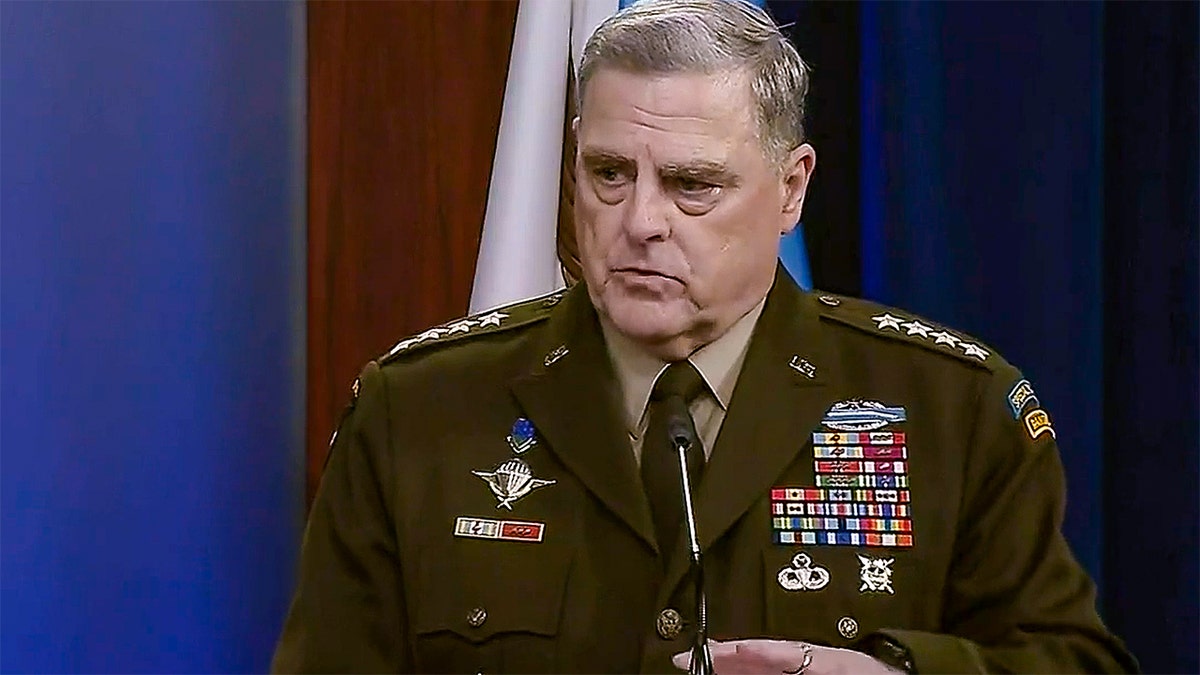 Joint Chiefs of Staff Chair Gen. Mark Milley speaks during a news briefing.
