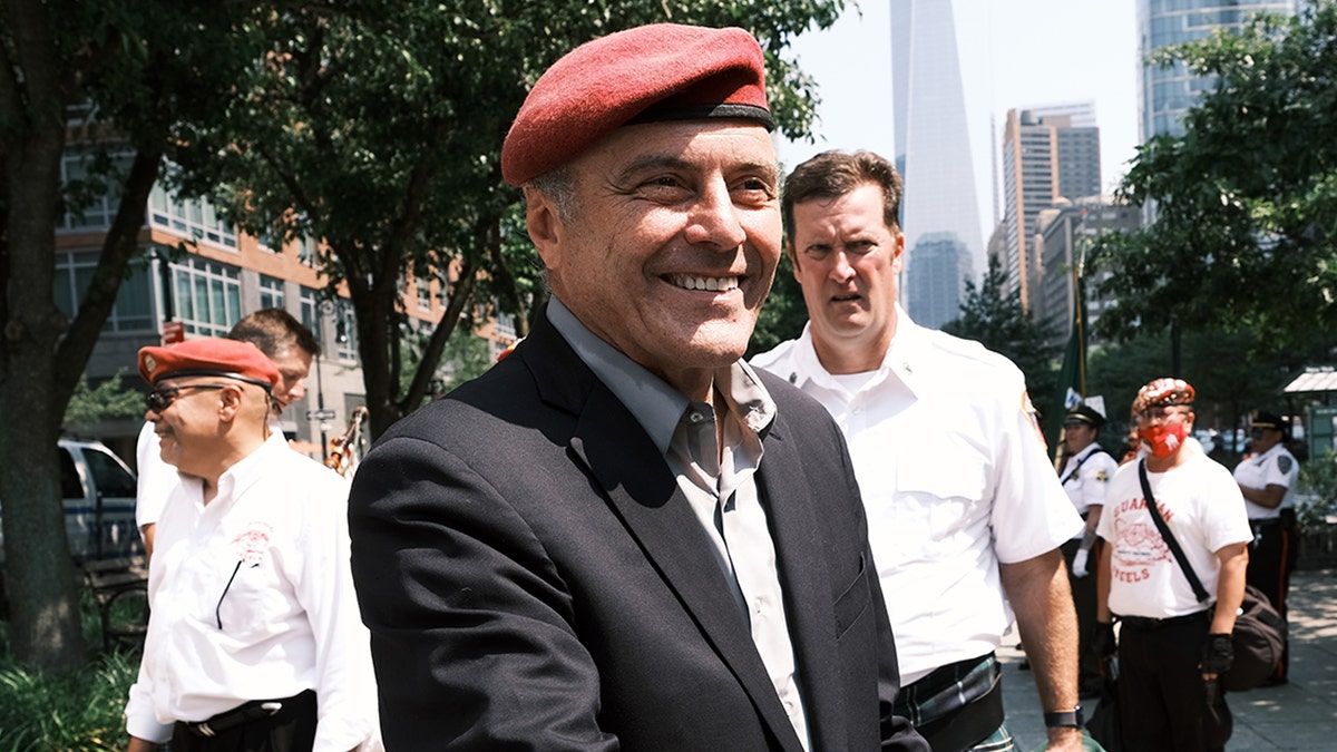 The Republican candidate for mayor for New York City, Curtis Sliwa, joins hundreds of police, fire, hospital and other first responder workers  in a ticker tape parade along the Canyon of Heroes to honor the essential workers who helped navigate New York through Covid-19 on July 07, 2021 in New York City. 