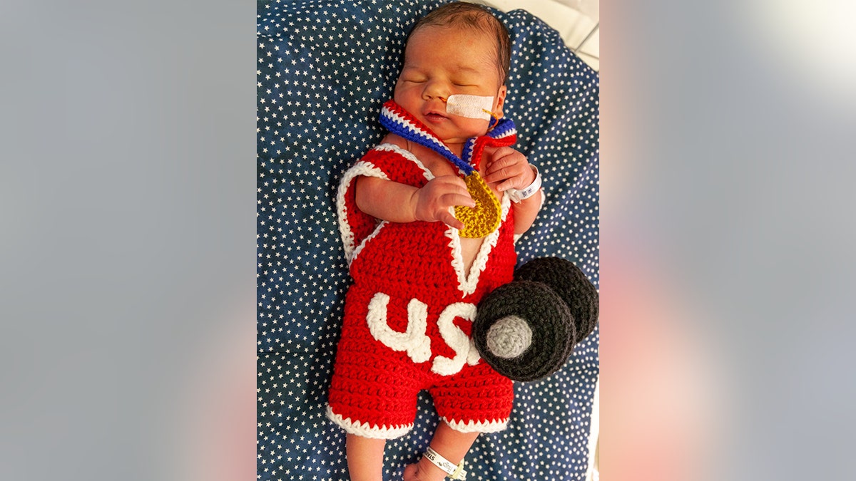 Nurses crocheted outfits inspired by the big games including swimming, weightlifting, tennis, gymnastics and basketball. 