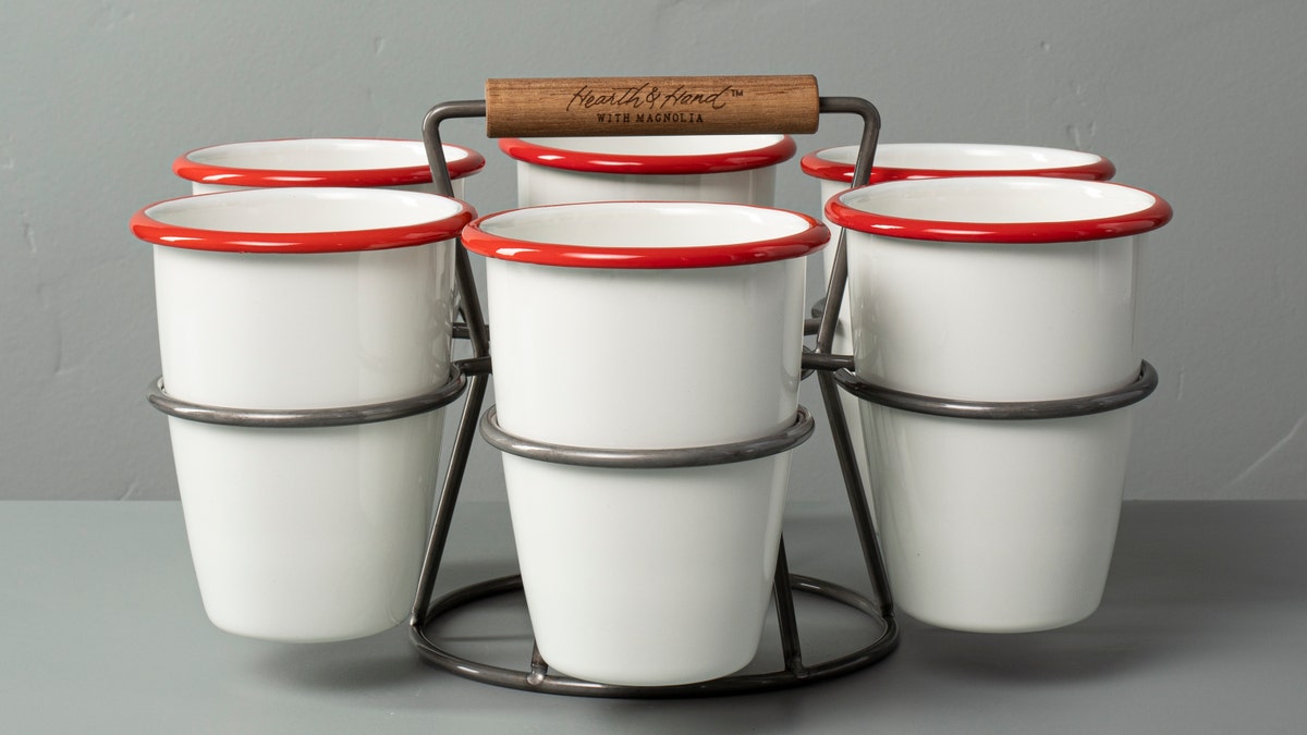 This seven-piece red and cream set is equal parts festive and functional.