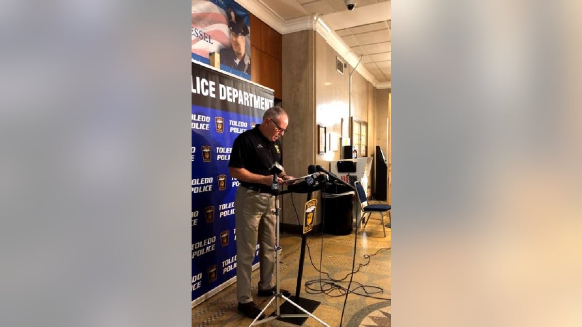 Toledo, Ohio Police Chief George Kral addresses the media following a shooting that killed one person and injured 11 others during a Fourth of July block party. 