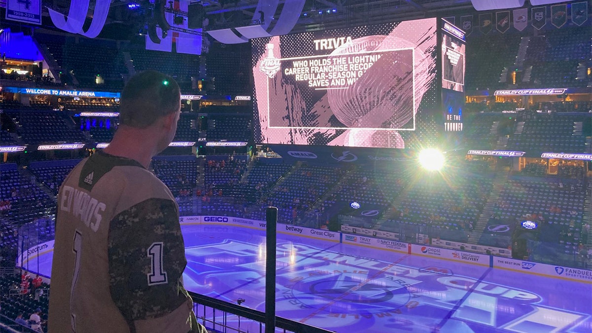 Ty Edwards, 51,  looks toward center ice at Game 2 of the Stanley Cup Final at Amalie Arena on Wednesday, June 30. (Credit: Mark Van Trees) 