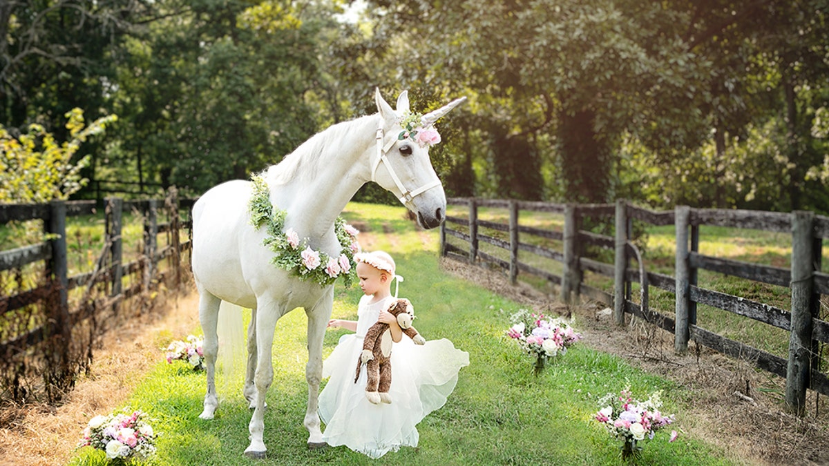 Abigail Leggio, 3, from Tennessee who was diagnosed with brain cancer, was able to meet "unicorns" through the Make-A-Wish Foundation. 