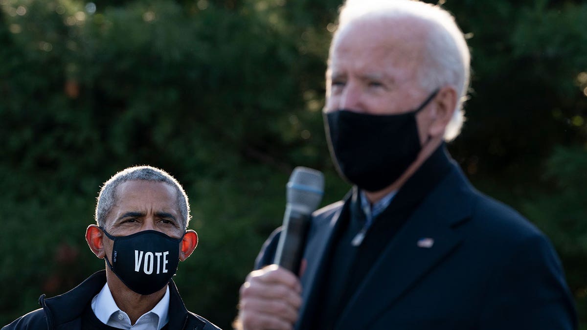 Democratic presidential nominee Joe Biden and former U.S. President Barack Obama campaign