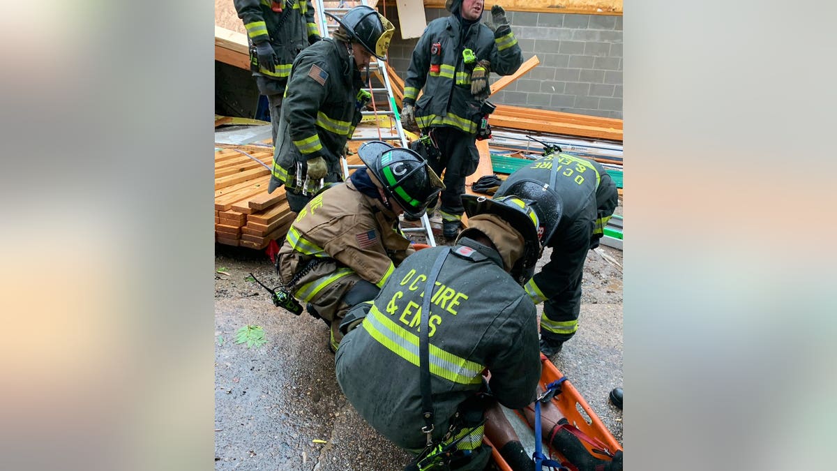 One person was trapped in the rubble for roughly an hour and a half, but firefighters were communicating with him and able to rescue him at about 5 p.m. (DC Fire and EMS)