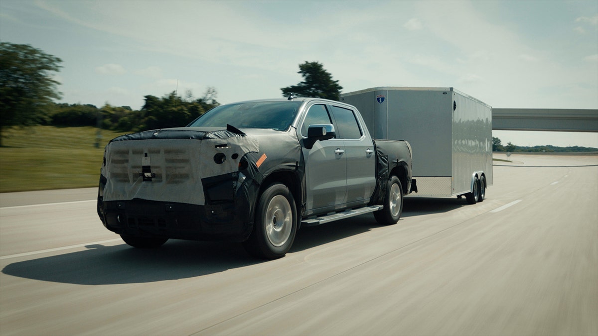 The 2022 GMC Sierra pickup, like this prototype, will offer hands-free towing capability with Super Cruise.