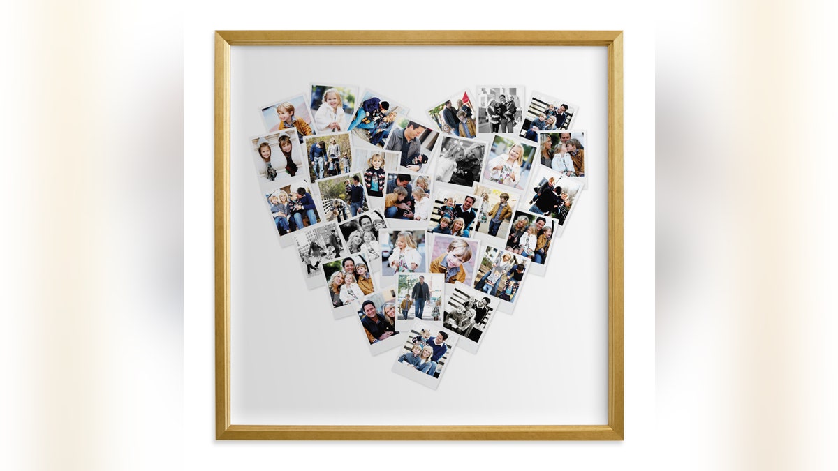 These custom photo art pieces can be customized with text, multiple frame choices, various color themes, and more. 