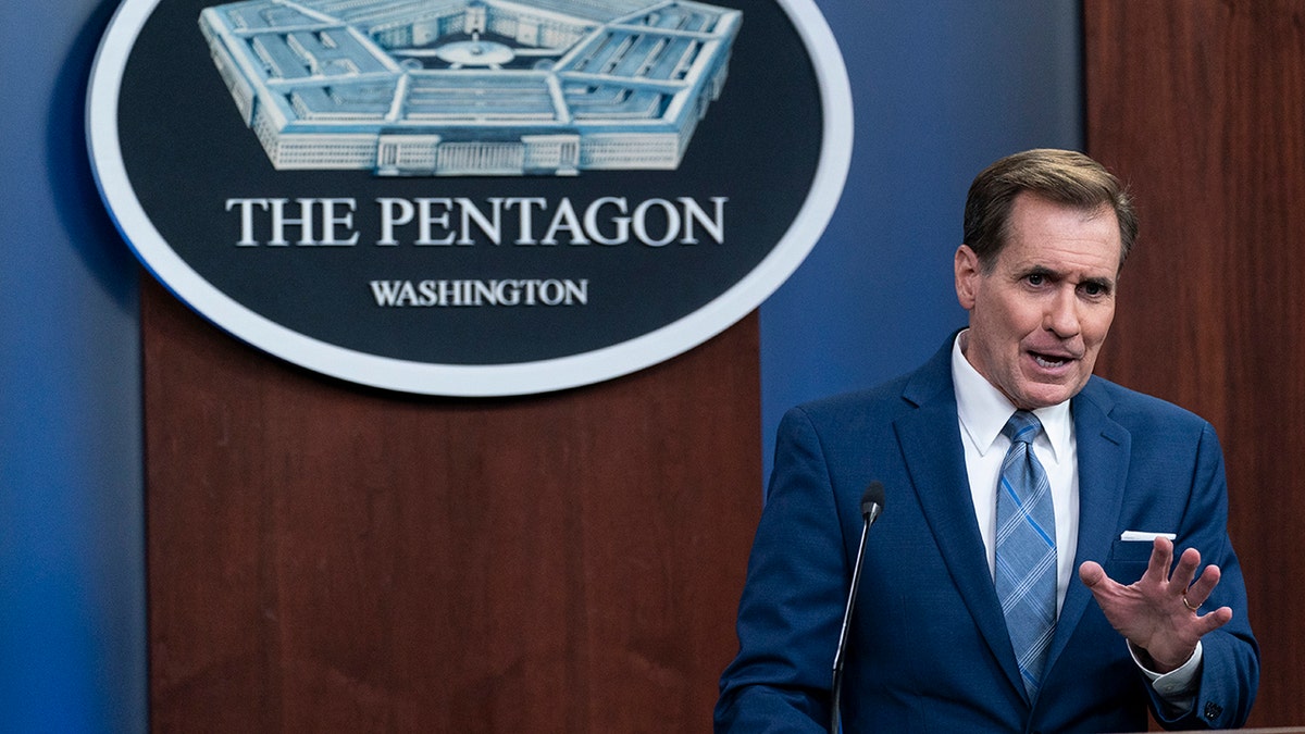 Pentagon spokesman John Kirby speaks during a media briefing at the Pentagon, Thursday, July 8, 2021, in Washington. Kirby Friday declined to name the ISIS terrorists killed by the American military in two recent airstrikes. (AP Photo/Alex Brandon)
