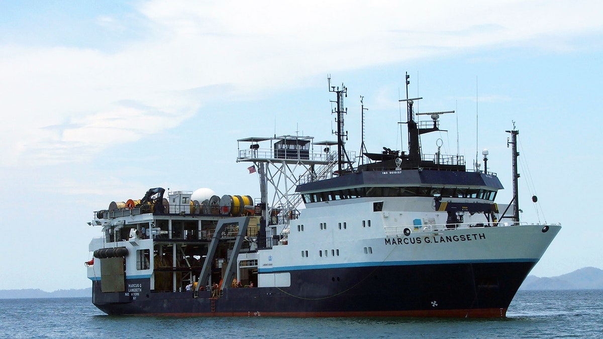 Research vessel (R/V) Marcus G. Langseth, operated by Lamont-Doherty Earth Observatory's Office of Marine Operations, can deploy several kilometers of cable to collect seismic data from beneath the seafloor.