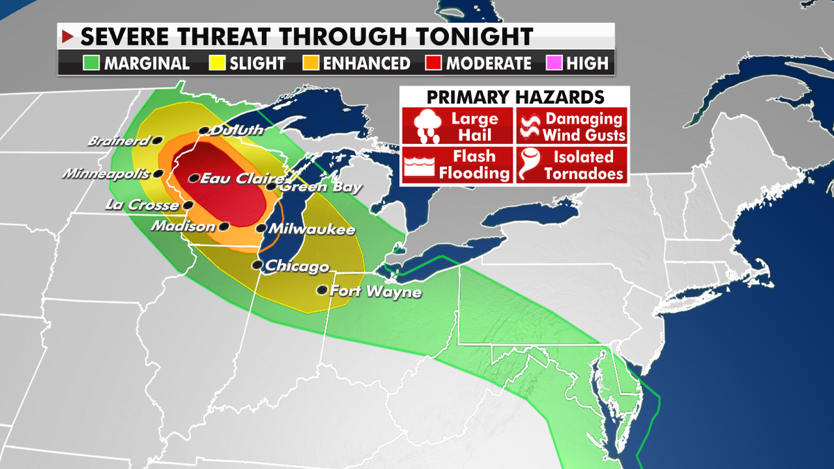 The severe weather threat for Wednesday. (Fox News)