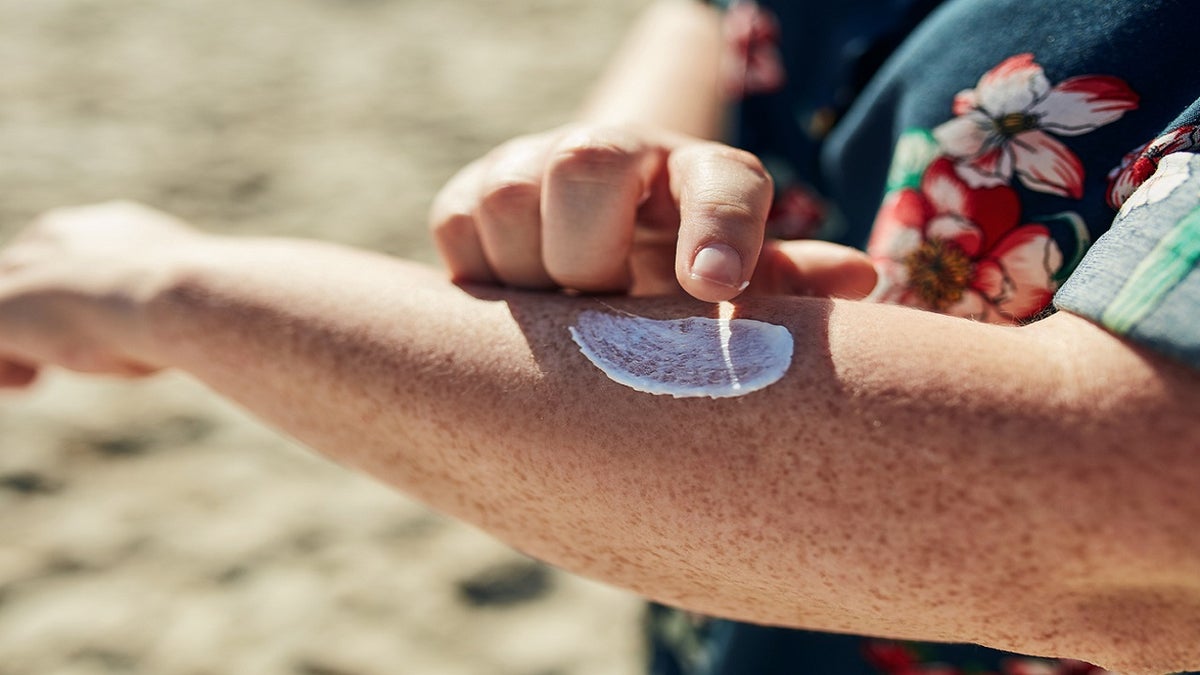 Sunscreen applied on a arm outside
