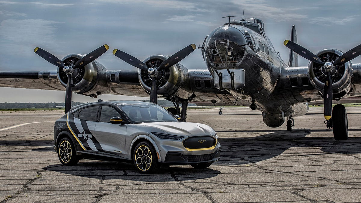 This custom Ford Mustang Mach-E honors the Women Airforce Service Pilots agency of World War Two.
