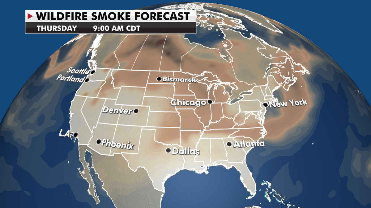 Where the wildfire smoke will be heading through Thursday. (Fox News)