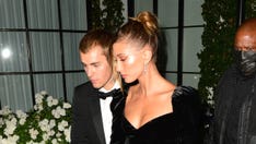 Hailey Baldwin puts on leggy display in black dress with thigh-high slit: 'Last night'