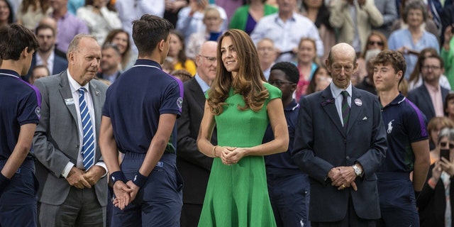 Duchess of Cambridge Center Court with ball collectors, Wimbledon Tennis Championships July 10