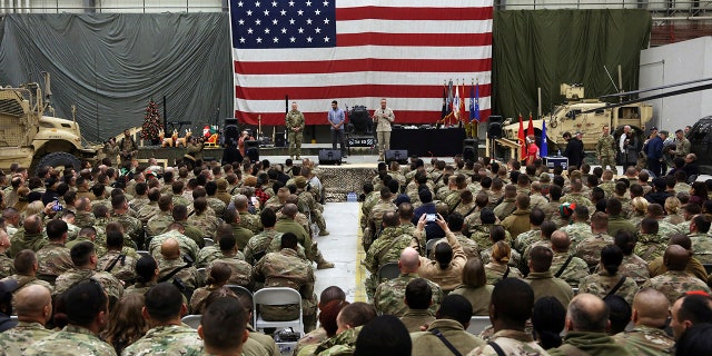 Gen. Joseph Dunford, chairman of the Joint Chiefs of Staff speaks during a ceremony on Christmas Eve at Bagram Air Base, in Afghanistan on Dec.. 24, 2017. (AP Photo/Rahmat Gul, File)