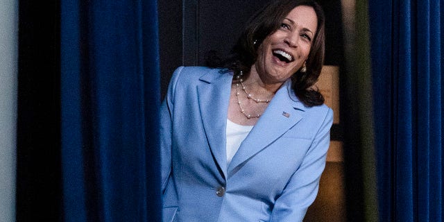 Vice President Kamala Harris laughs after speaking to the Generation Equality Forum, June 30, 2021. (AP Photo/Alex Brandon)