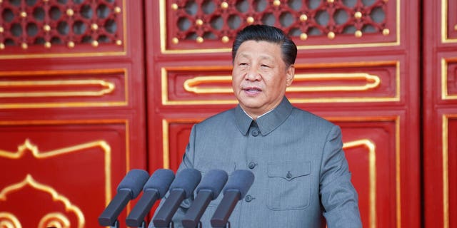 시진핑(習近平) 중국 국가주석이 2021년 7월 1일 중국 베이징에서 열린 집권 100주년 기념식에서 연설하고 있다.