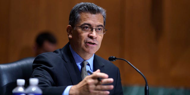 Health and Human Services Secretary Xavier Becerra testifies before the Senate Finance Committee on Capitol Hill in Washington, D.C., on June 10, 2021.