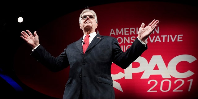 Texas Lt. Gov. Dan Patrick speaks during opening general session of the Conservative Political Action Conference (CPAC) Friday, July 9, 2021, in Dallas. (AP Photo/LM Otero)