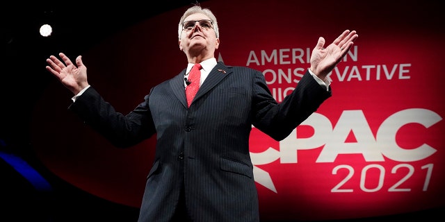 Texas Lt. Gov. Dan Patrick speaks during opening general session of the Conservative Political Action Conference (CPAC) Friday, July 9, 2021, in Dallas. (AP Photo/LM Otero)