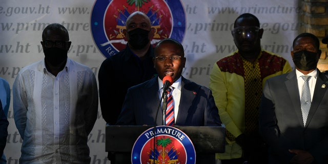 Acting President Claude Joseph speaks during a press conference at his residence in Port-au-Prince, Haiti, on Sunday July 11, 2021, four days after the assassination of Haitian President Jovenel Moise. (AP Photo / Matias Delacroix)