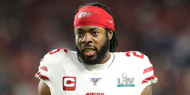 FILE - San Francisco 49ers cornerback Richard Sherman (25) is seen during the NFL Super Bowl 54 game against the Kansas City Chiefs in Miami Gardens, Fla. In this file photo February 2, 2020.