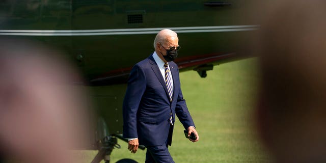 President Joe Biden arrives back at the White House in Washington, Wednesday, July 28, 2021, after traveling to Lower Macungie Township, Pa., to highlight American manufacturing. (AP Photo/Andrew Harnik)
