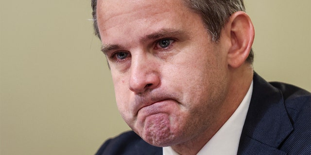 Then-Rep. Adam Kinzinger, R-Ill., gets emotional as he speaks during the House select committee hearing on the Jan. 6 attack on Capitol Hill in Washington, Tuesday, July 27, 2021. 