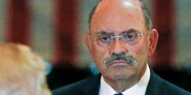 FILE PHOTO: Trump Organization chief financial officer Allen Weisselberg looks on as then-US Republican presidential candidate Donald Trump speaks during a news conference at Trump Tower in Manhattan, New York, US, May 31, 2016. REUTERS/Carlo Allegri/File Photo