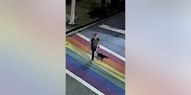 A security camera captures a woman walking her dog in an Atlanta park. Both were found dead early Wednesday.