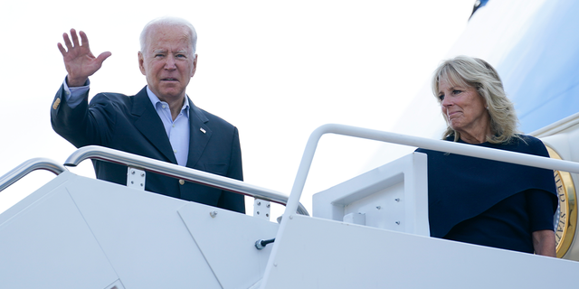 President Joe Biden and First Lady Jill Biden board Air Force One at Andrews Air Force Base in Md. On Thursday. (PA)