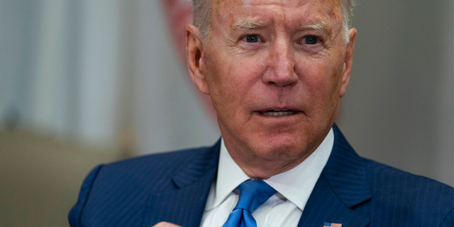 President Biden speaks during a meeting on reducing gun violence, in the Roosevelt Room of the White House, Monday, July 12, 2021, in Washington, D.C.