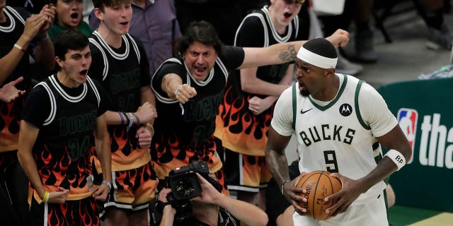 Milwaukee Bucks' Bobby Portis pumps up the crowd during the second half of Game 5 of the team's NBA Eastern Conference final against the Atlanta Hawks on Thursday, July 1, 2021, in Milwaukee. (AP Photo/Aaron Gash)