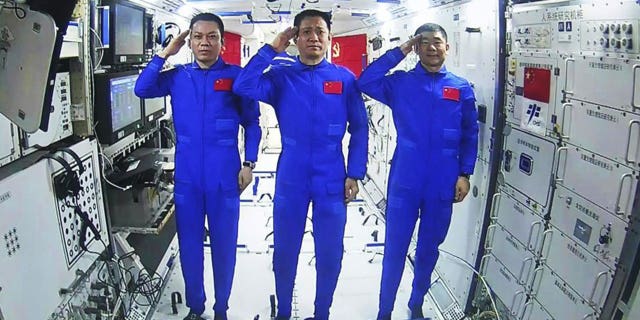 The astronauts arrived June 17 for a three-month mission aboard China’s third orbital station, part of an ambitious space program that landed a robot rover on Mars in May. (AP)