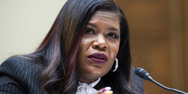 Rep. Cori Bush, D-Mo., testifies during the House Oversight and Reform Committee hearing, "Birthing While Black: Examining Americas Black Maternal Health Crisis," in Rayburn Building May 6, 2021. 