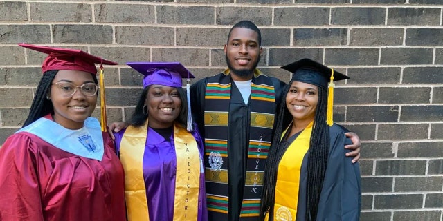 Alisa Perry Johnson (far right) and her three children all graduated this year. Her middle daughter Makaela (far left) graduated high school, her youngest daughter Mia (middle left) graduated elementary school and her eldest son Malik (middle right) graduated college.