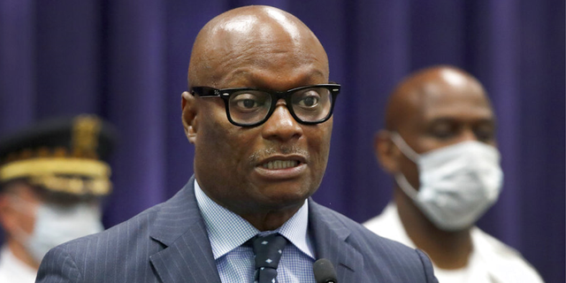 Chicago Police Superintendent David Brown responds to a question about the Memorial Day weekend violence during a news conference Tuesday, May 26, 2020, in Chicago. Shootings in Chicago left multiple people dead and at least 39 others wounded in the city's deadliest Memorial Day weekend since 2015. (AP Photo/Charles Rex Arbogast)