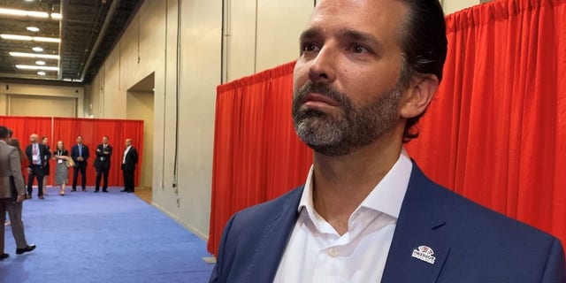 Donald Trump Jr. speaks to Fox News Digital at CPAC Dallas.  Trump Jr. said he would "have a lot of fun" spur the main challengers of outgoing Republicans who voted to impeach former President Trump.  (Paul Steinhauser / Fox News)