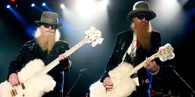 ZZ Top's Dusty Hill (left) and Billy Gibbons perform during day two of 2015 Stagecoach, California's Country Music Festival, at Empire Polo Club on April 25, 2015 in Indio, California.,